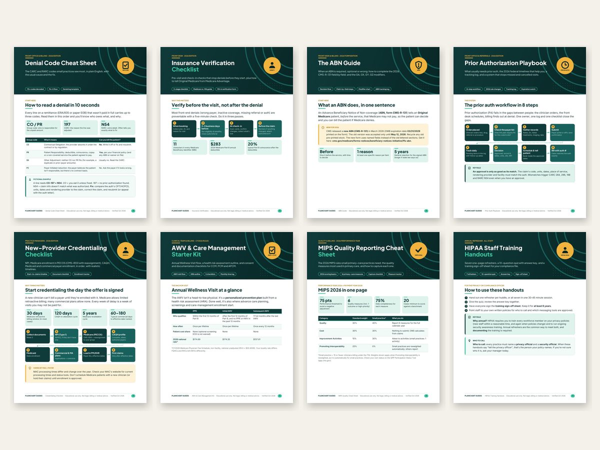 First pages of all eight front office and billing guides